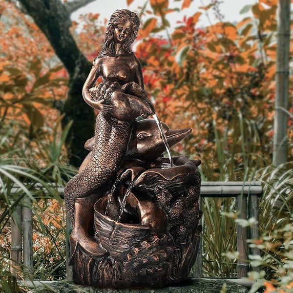 TERESA'S COLLECTIONS Mermaid Water Fountains Outdoor with LED Light Auto Slient Pump, Large Water Features for Yards Patio Garden Balcony Porch, Mermaid Garden Gifts for Mom, 21