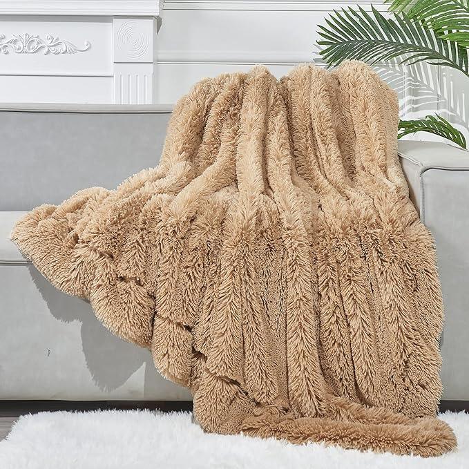 GONAAP Fuzzy Faux Fur Throw Blanket Twin Size Brown Super Soft Cozy Plush Fuzzy Shaggy Blanket for Couch Sofa Bed (Brown, Twin(60