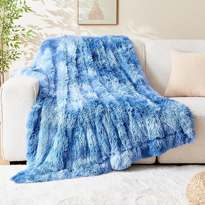 GONAAP Fuzzy Faux Fur Throw Blanket Indigo Super Soft Cozy Plush Fuzzy Shaggy Blanket for Couch Sofa Bed (Indigo, Throw(50