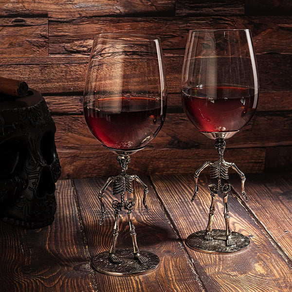 Stemmed Skeleton Wine Glass Set of 2 by The Wine Savant - 12oz Skeleton Glasses 10