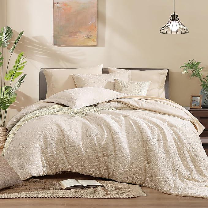 Monbix Full Size Comforter Set, Birch Marble Pattern Bedding Comforter for Full Size Bed Set, Reversible Bedding Sets 7 Pieces, Bed in a Bag with Comforter, Sheets, Pillowcases & Shams