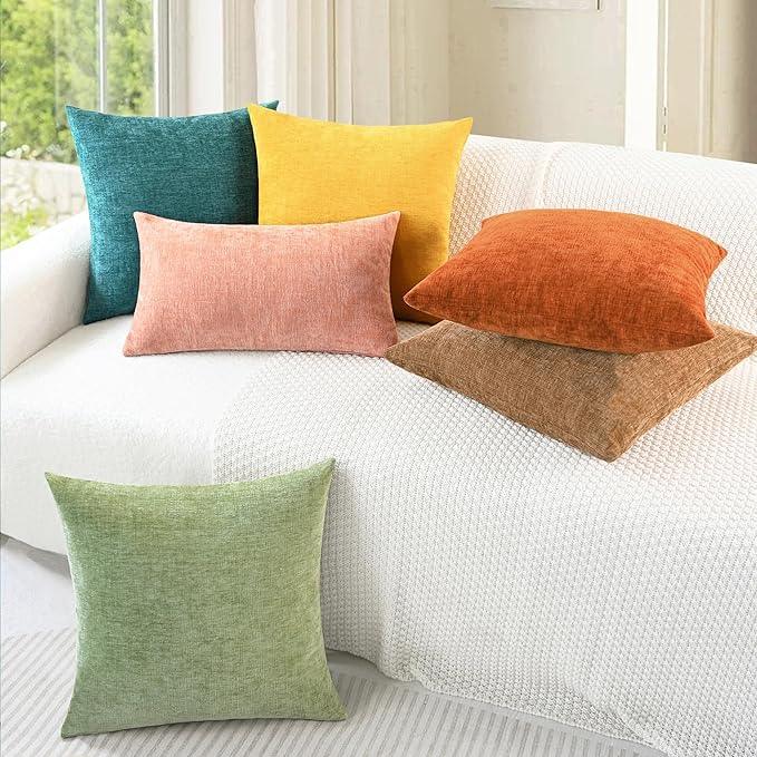 CaliTime Throw Pillow Covers Decorative 18 X 18 Inches Pack of 2 Cozy Chenille Cushion Cases for Couch Sofa Bed Living Room Home Teal