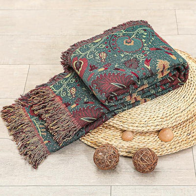 Boho Fall Throw Blanket for Bed，100% Ultra Cotton Soft Breathable Bed Throw Floral Printed Farmhouse Decor Rustic Bed Throws for Couch Sofa Quilt 90