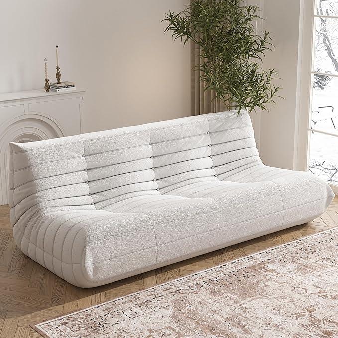 Big Bean Bag Chairs for Adults, 3 Seater Large Bean Bag Chair Sofa, Fireside Chair Lazy Sofa Chair with High Density Comfortable Foam, Modern Bean Bag for Living Room, Bedroom, Office (Beige)