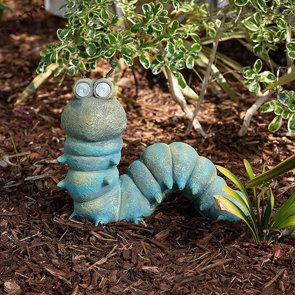 Alpine Corporation FCC121SLR Outdoor Solar Powered Garden Caterpillar Statue with LED Lights, LED Solar Garden Décor, 16
