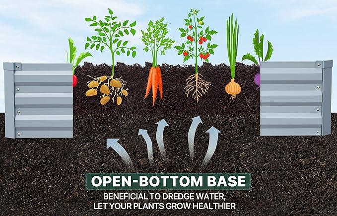 Planter Raised Beds Raised Garden Bed for Gardening Garden Boxes Outdoor Metal Raised Garden Beds, 8x2x1 FT Galvanized Grey