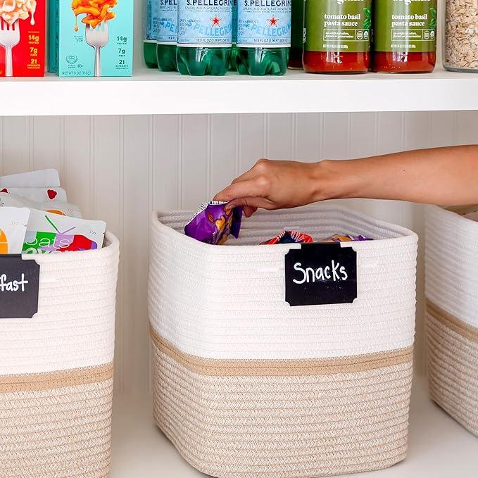 NaturalCozy Storage Cubes 11 Inch Cotton Rope Woven Baskets for Organizing, 3-Pack | Cube Storage Bin | Square Storage Baskets for Shelves Organizer, Classroom, Kids Toy Bins, Closet, Baby Nursery