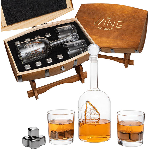 Large Display Whiskey & Wine Decanter with Antique Ship