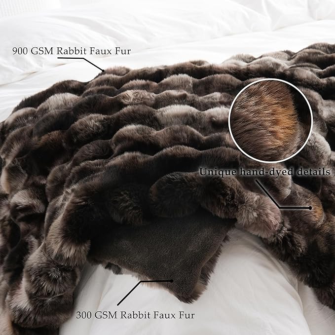 BENVWE Fluffy Faux Fur Throw Blanket for Couch, Soft Plush Thick Cozy Fuzzy Luxury Minky Bubble Blanket for Home Living Room Decor Gift for Women, Tie-dye Coffee, 50