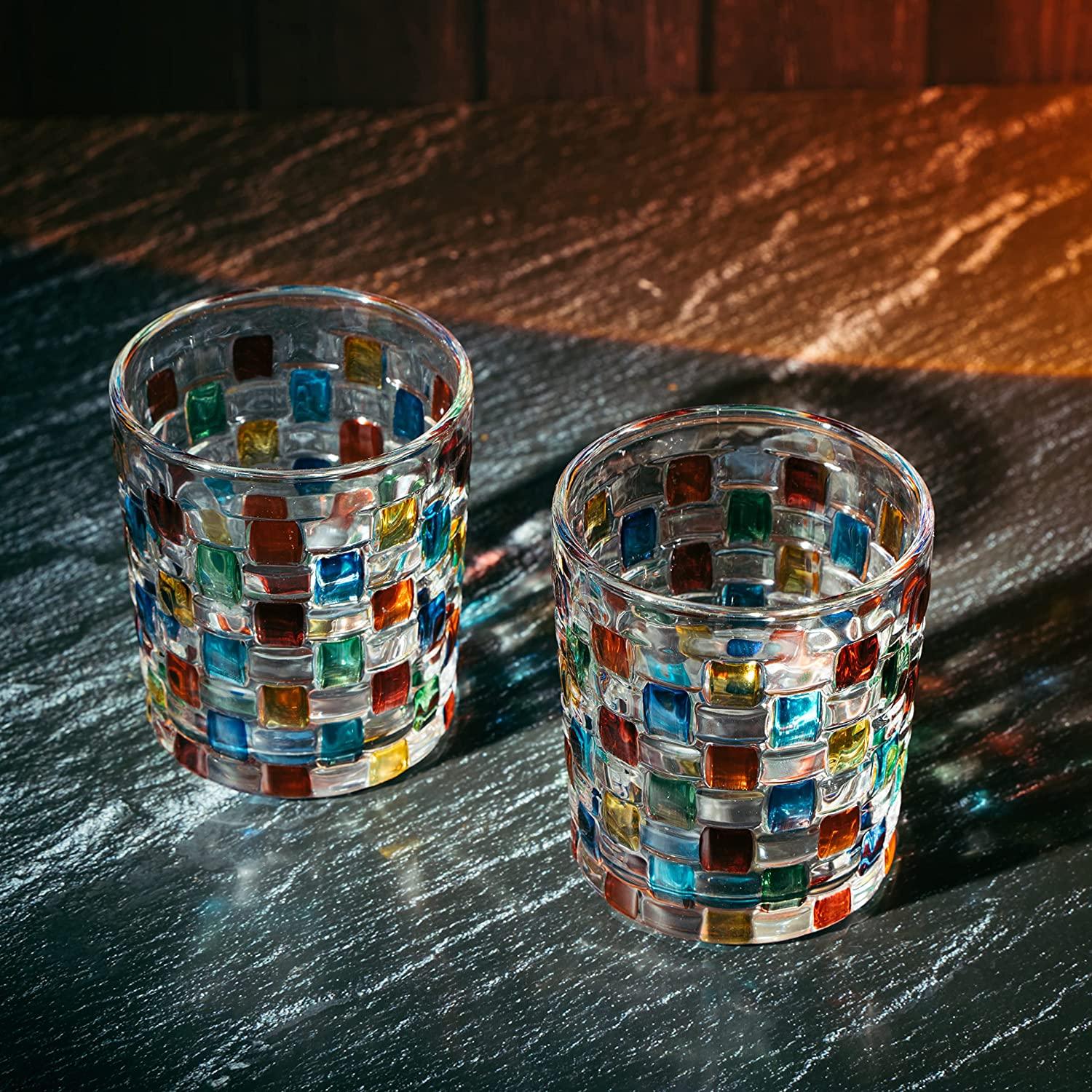 The Wine Savant Artisanal Hand Painted Stained Glass Window Whiskey Tumblers 10oz Set of 2 Renaissance Romantic Rainbow Colored Drinking Glasses - Gift Idea for Her, Home Bar, Weddings 4