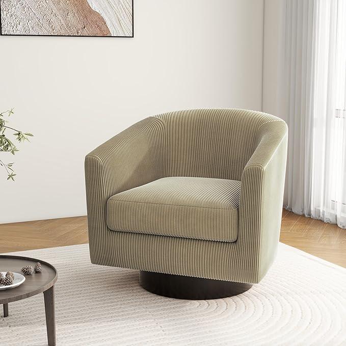 Swivel Barrel Accent Chair, Modern Round Corduroy Fabric Arm Chair for Living Room, Bedroom, Comfy Club Reading Chairs for Adults (Corduroy Camel, Set of 1)