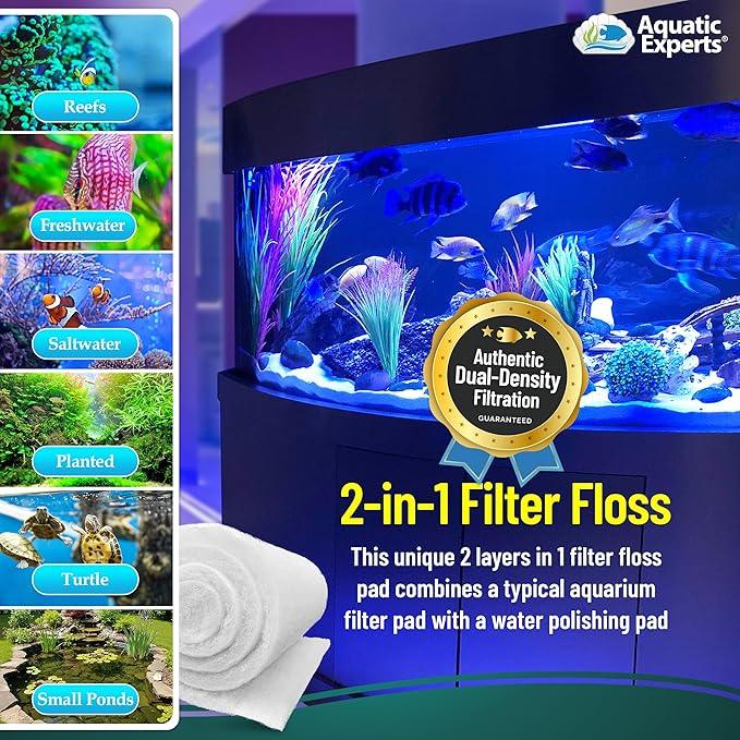 Aquatic Experts Aquarium Filter Floss for Fish Tank Filters - FilterFirst Aquarium Filter Pad - Media Roll for Crystal Clear Water, 3/4