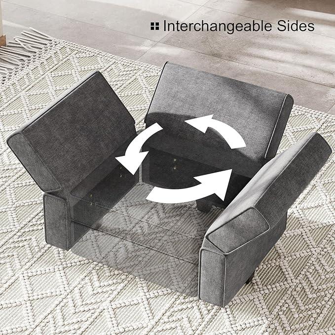 Belffin Modular Sectional Sleeper Sofa Couch with Storage Ottoman Convertible Sectional Couches for Living Room Terry Reversible Chaise. Dark Grey Sofa