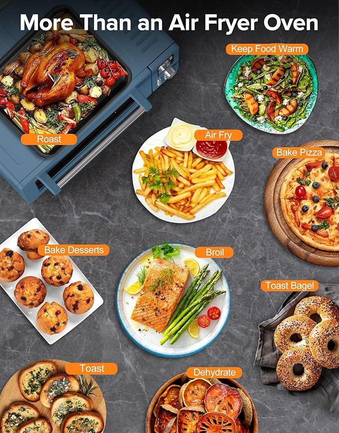 Nuwave Bravo Pro Smart Air Fryer Toaster Oven Combo, Airfryer Convection Oven Countertop, 10-in-1 Functions with Quicker & Even Crisp Technology, 1800W, 50-450°F, PFAS-Free, 21QT, Cozy Blue
