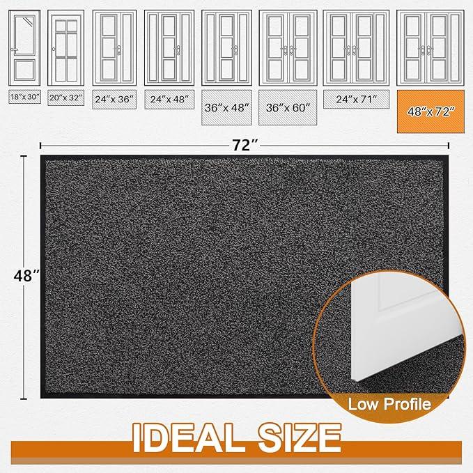 Mibao Front Door Mat, Dirt Trapper Welcome Mat for Outdoor Indoor, Non-Slip Waterproof Doormat, Durable Machine Washable Low Profile Entry Rug for Back Door Outside Patio Porch, 72