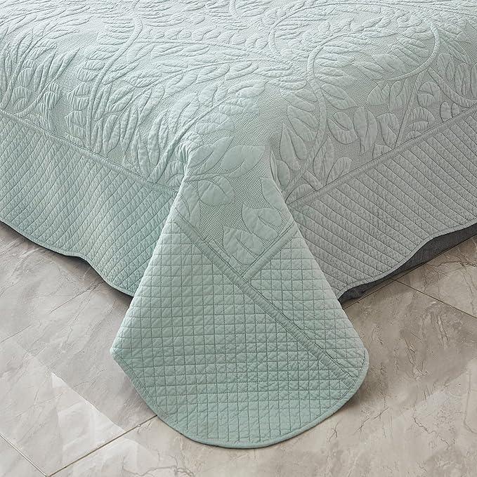 MarCielo 3-Piece 100% Cotton Oversized Bedspread Lightweight Quilt Coverlet Embroidery Farmhouse Bedding Set T0 (Aruba Blue, Twin (68