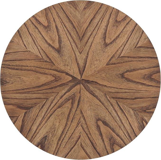 Martin Svensson Home Round Wood Nutmeg Brown Living Room End Side Accent Table Nightstand with Storage Shelf