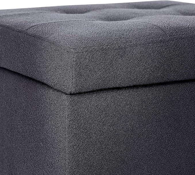 Adeco Fabric Storage Ottoman Bench with Solid Wood Legs, 17.7