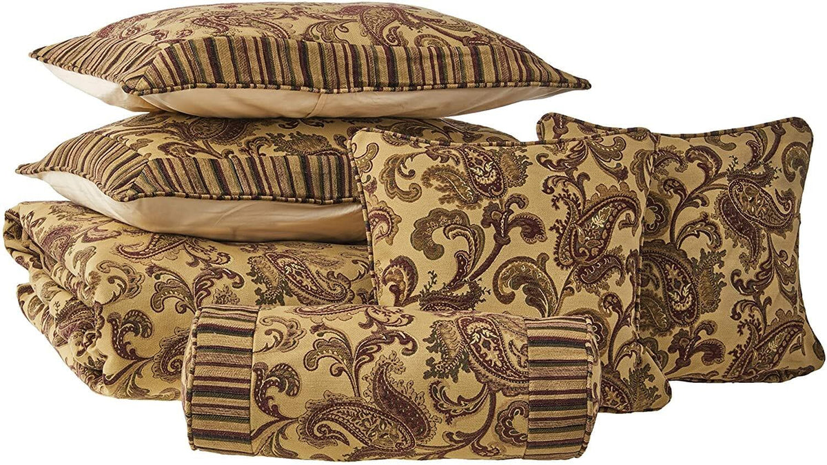 Tache Chenille Elegant Paisley Striped Brown Burgundy Exotic Blooms Comforter Set With Zipper Cover (BM14224)