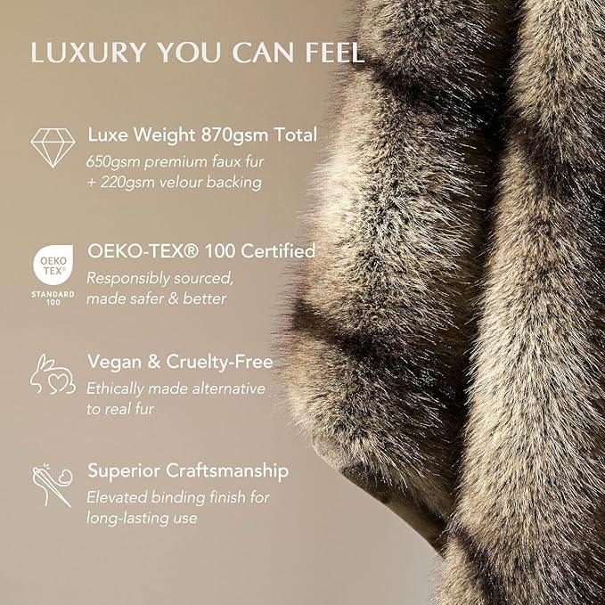 Luxury Faux Fur Throw Blanket, Soft Fluffy Faux Mink Blankets for Bed, Couch, Sofa, Thick Cozy Plush Warm Fur Throws with Reversible Velvet, Ombré Sable Brown, 50