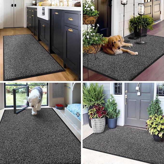 Mibao Front Door Mat, Dirt Trapper Welcome Mat for Outdoor Indoor, Non-Slip Waterproof Doormat, Durable Machine Washable Low Profile Entry Rug for Back Door Outside Patio Porch, 32