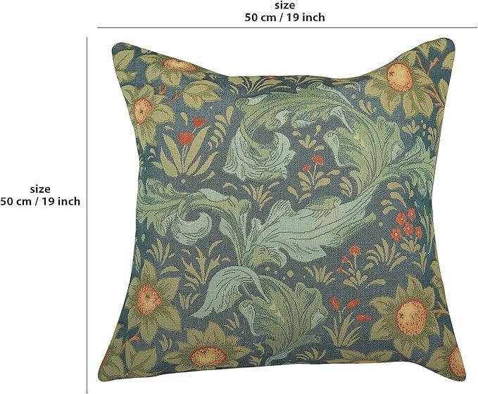 Charlotte Home Furnishings Decorative Tapestry Pillow Cover 19x19 in, Blue Tree Couch Throw Pillow Cover, French Country Square Cushion Cases for Living Room Home Decor, Soft Cotton Jacquard Woven