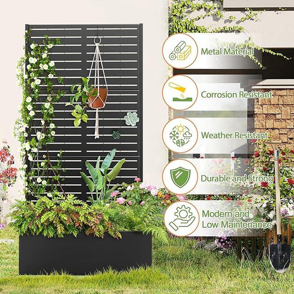Trellis for Climbing Plants Outdoor，Mental Garden Bed with Drainage Holes Outdoor Privacy Screen Design Tall planters for herb Flower Vegetables 73