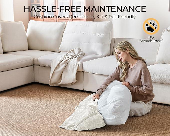 Oversized Modular Sofa Comfy Cloud Couch with Storage, Extra Deep Plush Sectional Sofa Set for Living Room, Covers Washable, Chenille, Olar (White, 6-Seater with 2 Ottomans, u-Shaped)