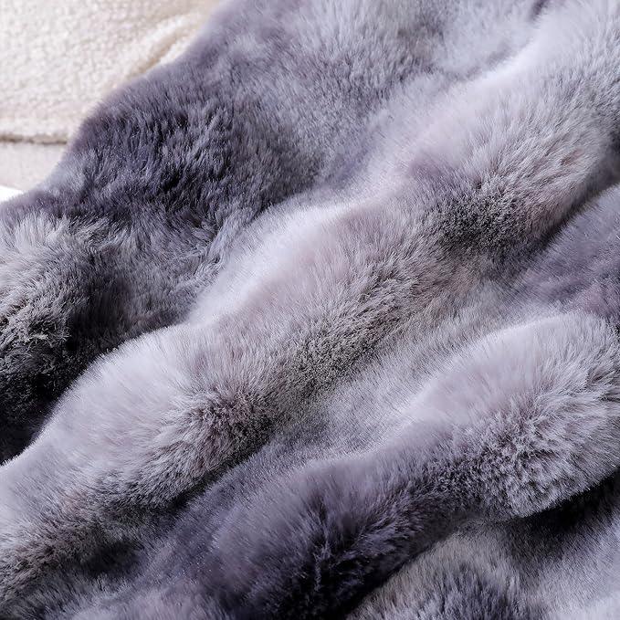 UKELER Soft Faux Fur Throw Blanket 60''x80'', Large Dark Grey Reversible Shaggy Blanket Plush Thick Fluffy Blankets Throws for Bed, Couch, Sofa, Office, Camping