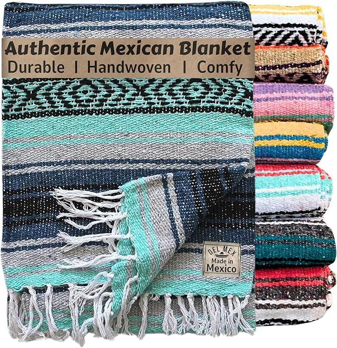 Del Mex Classic Mexican Blanket, Large Authentic Woven Falsa Throw (70