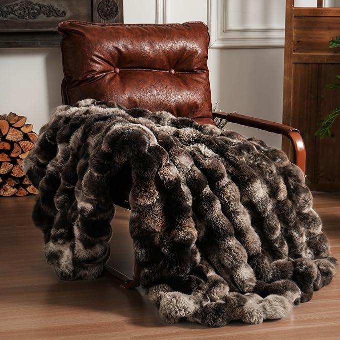 BENVWE Fluffy Faux Fur Throw Blanket for Couch, Soft Plush Thick Cozy Fuzzy Luxury Minky Bubble Blanket for Home Living Room Decor Gift for Women, Tie-dye Coffee, 50