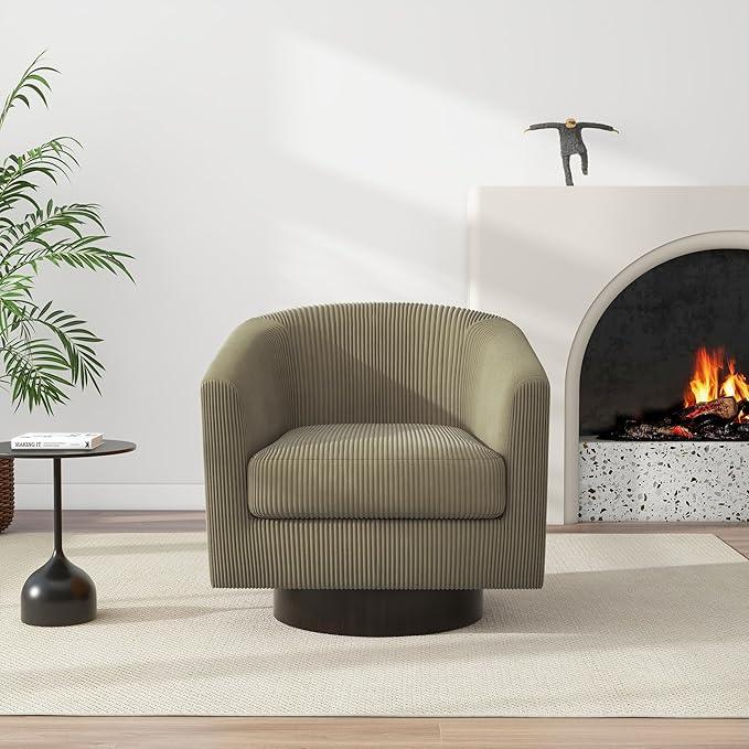 Swivel Barrel Accent Chair, Modern Round Corduroy Fabric Arm Chair for Living Room, Bedroom, Comfy Club Reading Chairs for Adults (Corduroy Camel, Set of 1)