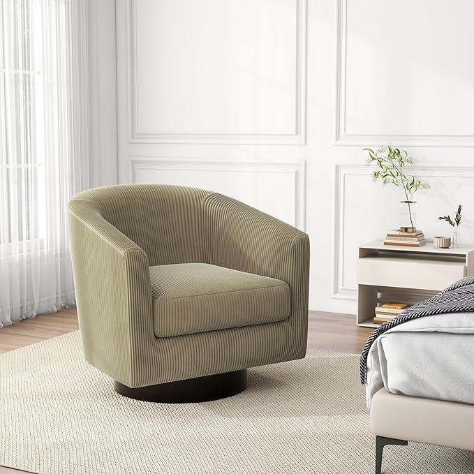 Swivel Barrel Accent Chair, Modern Round Corduroy Fabric Arm Chair for Living Room, Bedroom, Comfy Club Reading Chairs for Adults (Corduroy Camel, Set of 1)