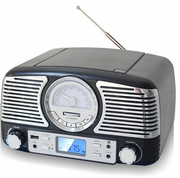 TechPlay Retro CD Stereo with AM/FM Clock Radio, Bluetooth, SD & USB Ports - Gifts for You 'n Me