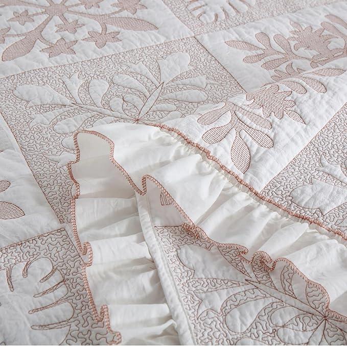 MarCielo 3-Piece 100% Cotton Bedspread Lightweight Quilt Coverlet Embroidery Farmhouse Bedding Set (TJ Colorful,Queen (98