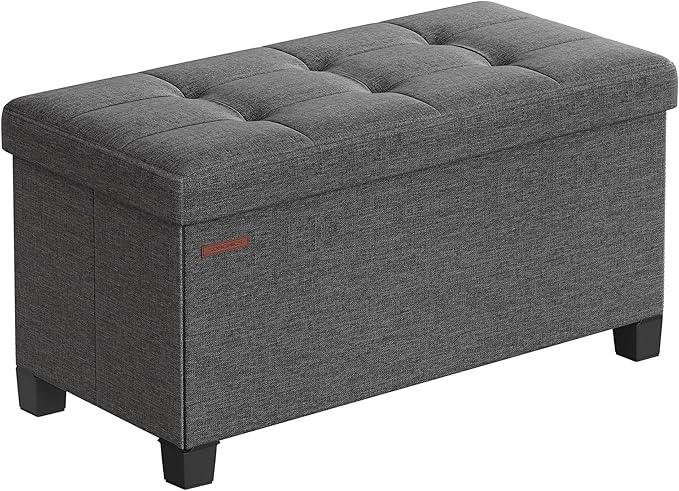 SONGMICS Storage Ottoman Bench, Foldable Foot Rest with Legs, 15 x 30 x 15.2 Inches, End of Bed Bench, Storage Chest, Load up to 660 lb, for Living Room, Bedroom, Entryway, Slate Gray ULSF16GYZ