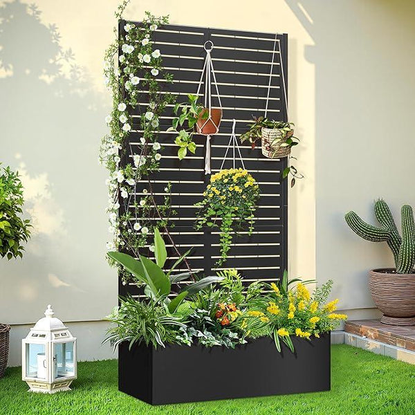 Trellis for Climbing Plants Outdoor，Mental Garden Bed with Drainage Holes Outdoor Privacy Screen Design Tall planters for herb Flower Vegetables 73