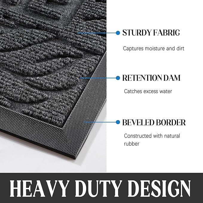 Yimobra Welcome Door Mat Outdoor Indoor, Non Slip Front Doormats, Heavy Duty Rubber Backing, Low-Profile Entrance Mat, Absorbent Resist Dirt, Easy Clean Patio Garage Floor Mats, 29.5 x 17, Grey