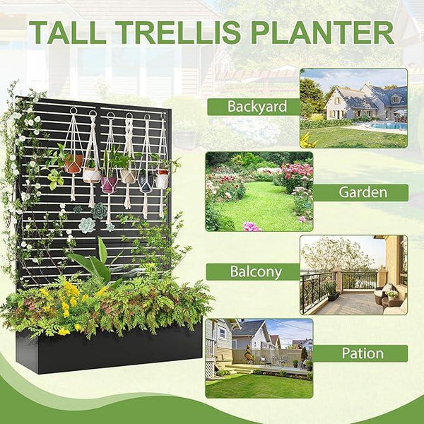 Trellis for Climbing Plants Outdoor，Mental Garden Bed with Drainage Holes Outdoor Privacy Screen Design Tall planters for herb Flower Vegetables 73