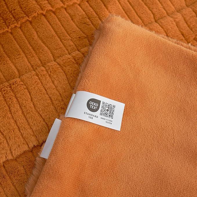 Amélie Home Luxury Striped Faux Fur Throw Blanket for Couch, Embossed Split Fur Cozy Fuzzy Fluffy Luxurious Soft Plush Sofa Chair Bed Gift Blankets for Women Men Wife Friend, 60