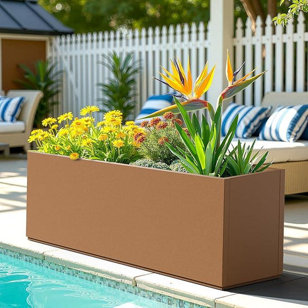 FENCY Large Metal Planter, Large Rectangular Planters for Outdoor Plants, Tall Outdoor Planters for Porch Patio, 38