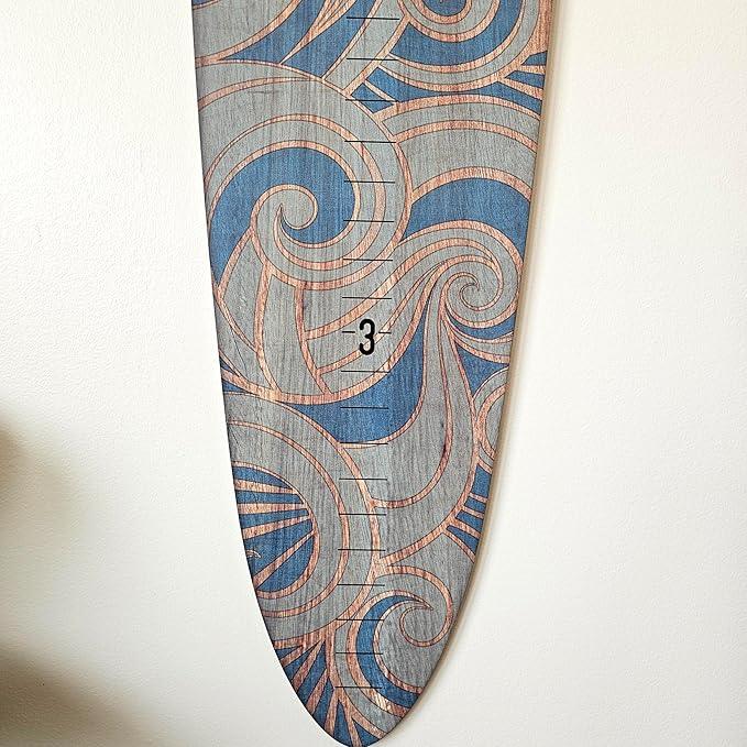 Wooden Surfboard Wall Decor Growth Chart - Surf Board Wall Decor for Kids Room, Wooden Growth Chart for Wall, Surfboard Wall Art, Surfboards for Decoration - Blue Wave (9.5
