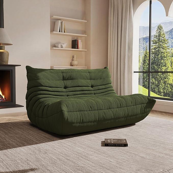 Bean Bag Chair, Oversized Loveseat Fireside Chair for Adults, 2 Seater with Memory Foam Filled, Lazy Sofa Lounge Floor Sofa for Living Room, Bedroom, Office, No Assembly Required. (Green)