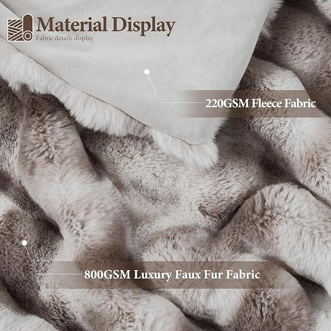 Touchat Luxury 1000GSM Faux Rabbit Fur Throw Blanket, Super Heavy Warm Cozy Brown Blankets for Couch Bed Sofa, Ruched Plush Fuzzy Elegant Soft Reversible Mink Blanket for Living Room Bedroom