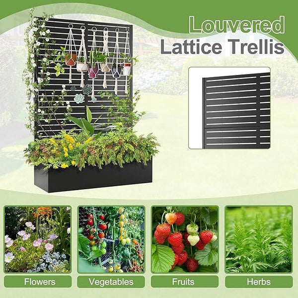 Trellis for Climbing Plants Outdoor，Mental Garden Bed with Drainage Holes Outdoor Privacy Screen Design Tall planters for herb Flower Vegetables 73