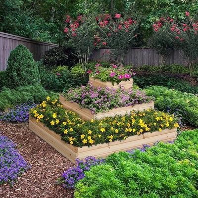 Yaheetech 3 Tier Wooden Raised Garden Bed 44.5'' L×44.5W×20.5×H, Horticulture Open-Bottom Planter Raised Garden Bed for Flowers/Herbs/Vegetables Planter Flower Box