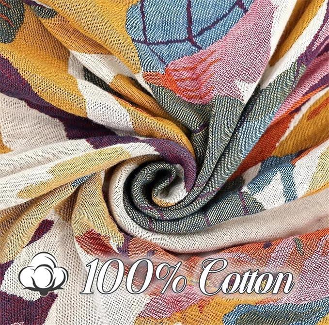 Boho Throw Blanket for Couch 100% Cotton Throw Floral Bed Blanket 80''x90'',Cotton Quilts Travel Knitted Muslin Blanket Home Decor Cozy Blankets for Women