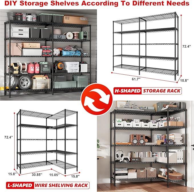REIBII 5-Tier Heavy Duty Metal Wire Shelves, Industrial Style, 61.7