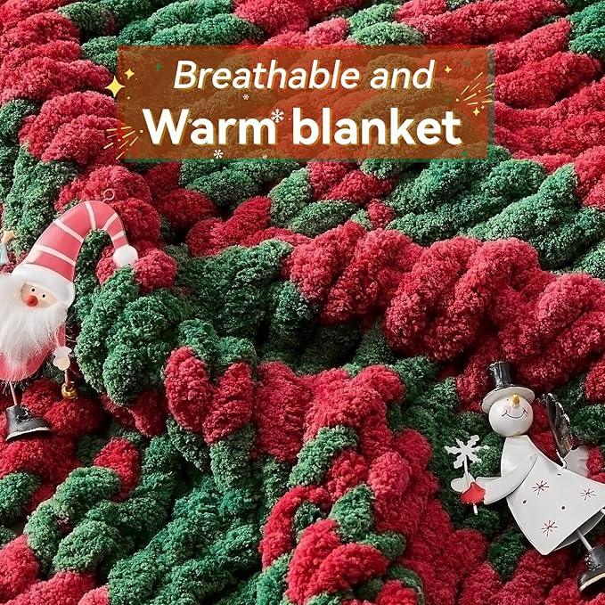 Chunky Knit Throw Blanket, 40''*50'' Knitted Throw Chenille Yarn for Bed Couch, Handmade Stripe Crochet Big Thick Blanket, Machine Washable Cute Comfy Blanket for Home Decor