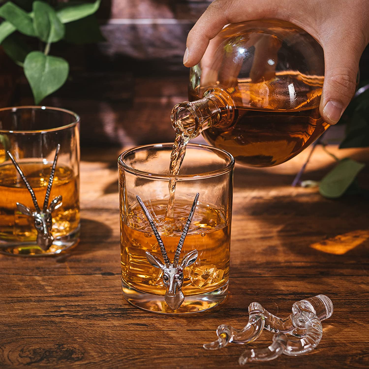 Stag Antler Whiskey Decanter Set 8.5